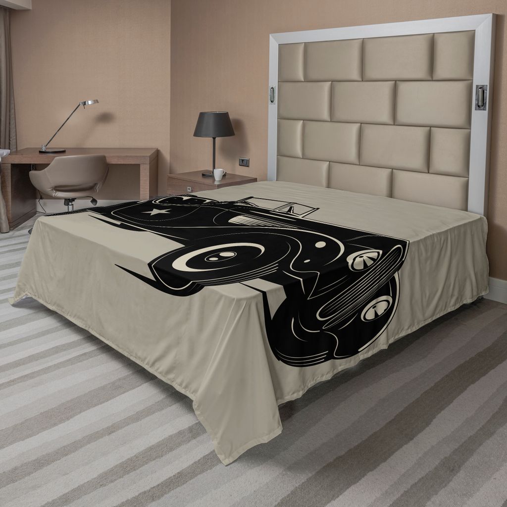 ABAKUHAUS Autos Bettlaken, Klassische Italienisch Modell Auto 50Er Stern Zeichen Pop art Hobby Old Timer Bild, weiches bequemes oberes Bettlaken f...