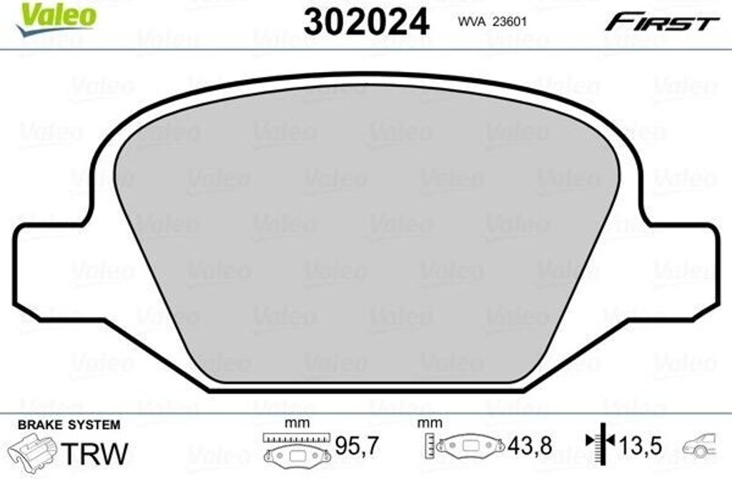 VALEO 302024 Bremsbelagsatz, Scheibenbremse OE 77364961 kompatibel mit 500, 500C, Panda, Punto, Musa, Ypsilon