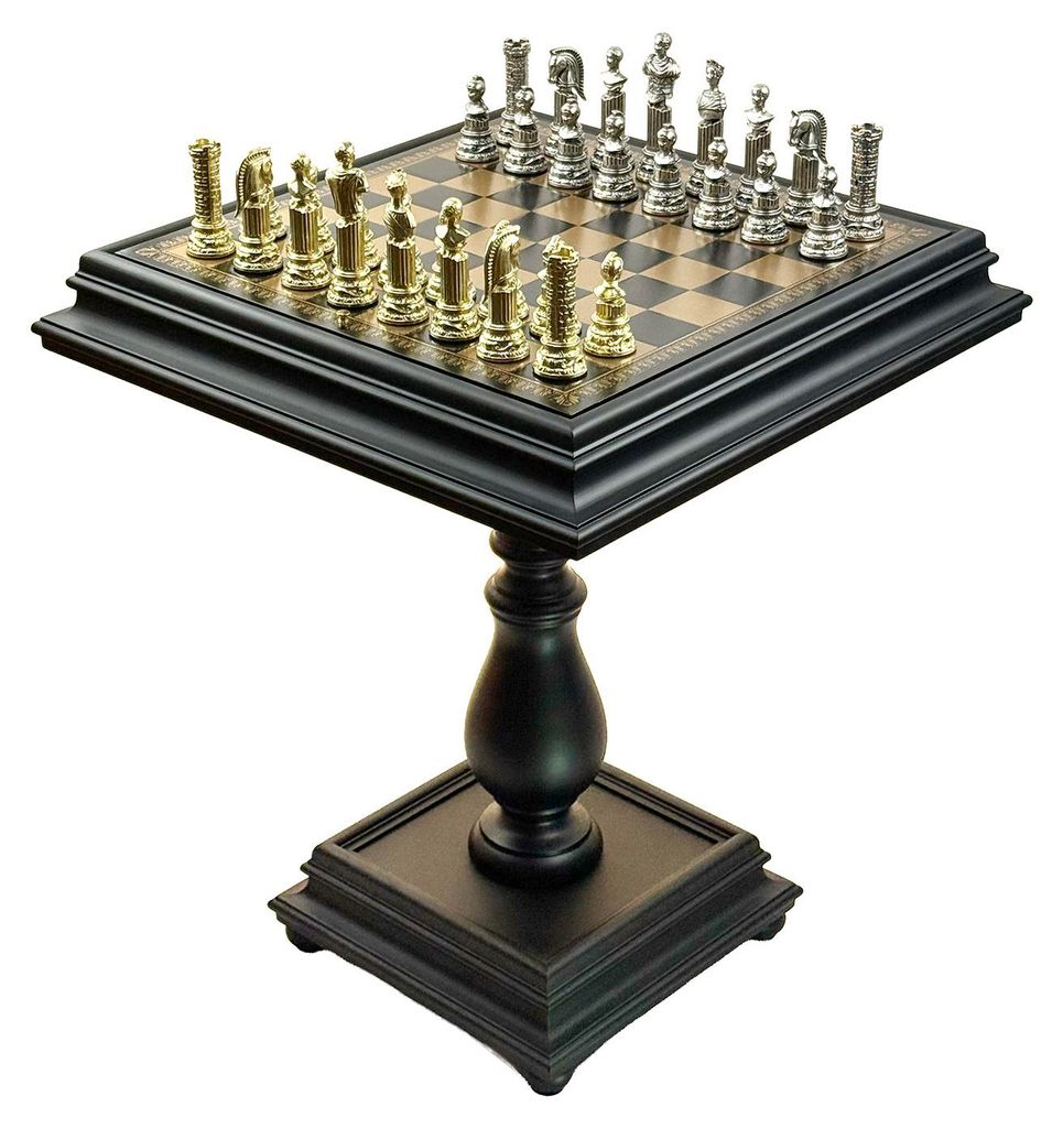 Exklusiver Italfama Schachtisch mit "Busto Imperatore Romano" 12 cm Metallfiguren & Damesteinen