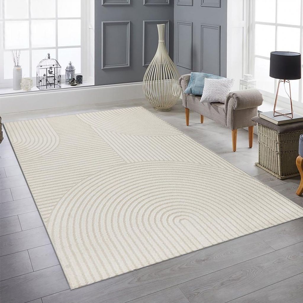 Kurzflor Teppich mit Bogen Muster in Creme Größe - 160 x Produktbild 
