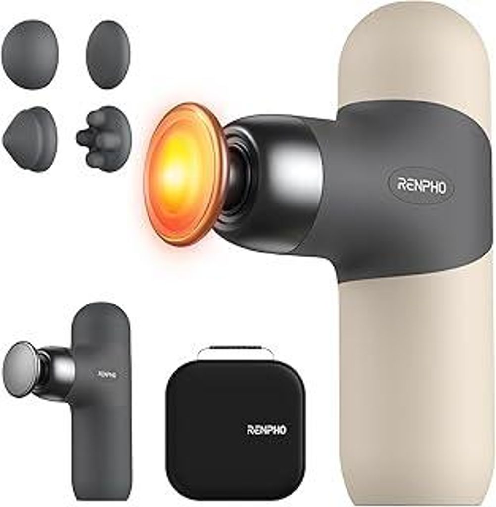 RENPHO Mini Massagepistole mit Wärmefunktion, Massage Gun Tragbares Modisches Perkussions Massagegerät, mit Farbige Silikonhüllen, Leise Massage...