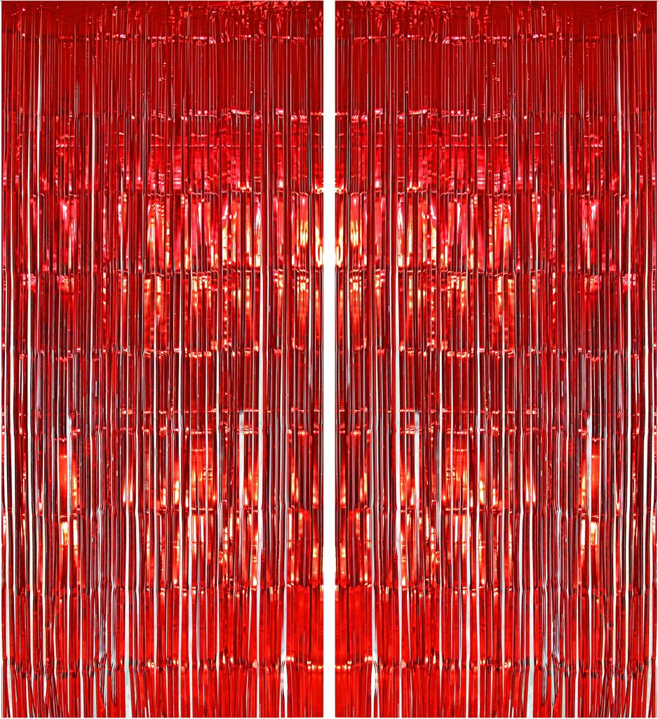 2x Lametta Vorhang - rot - 91x244 cm