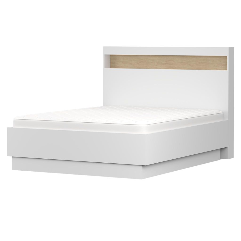 Bett SEVILLA, Schlafzimmer, Schlafzimmerbett Doppelbett ohne Matratze Bettgestell Ehebett mit Lattenrost 160x200 cm Weiß/Weiß