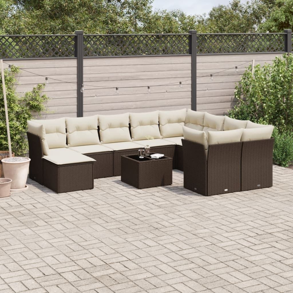 Maison Exclusive - 11-tlg. Garten-Sofagarnitur mit Kissen Braun Poly Rattan