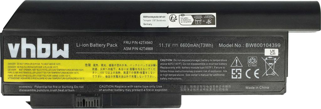 vhbw Akku Ersatz für Lenovo 42T4866, 0A36283, 0A36307, Produktbild 