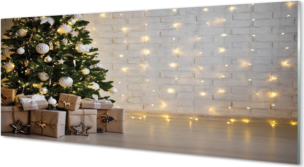 Glasbilder 125x50 Wandkunst Weihnachtsbaumdekoration Geschenke