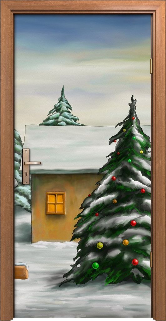Türposter 90x200 cm Türaufkleber Türtapete Türfolie Klebefolie Kleines Dorf Weihnachtslandschaft