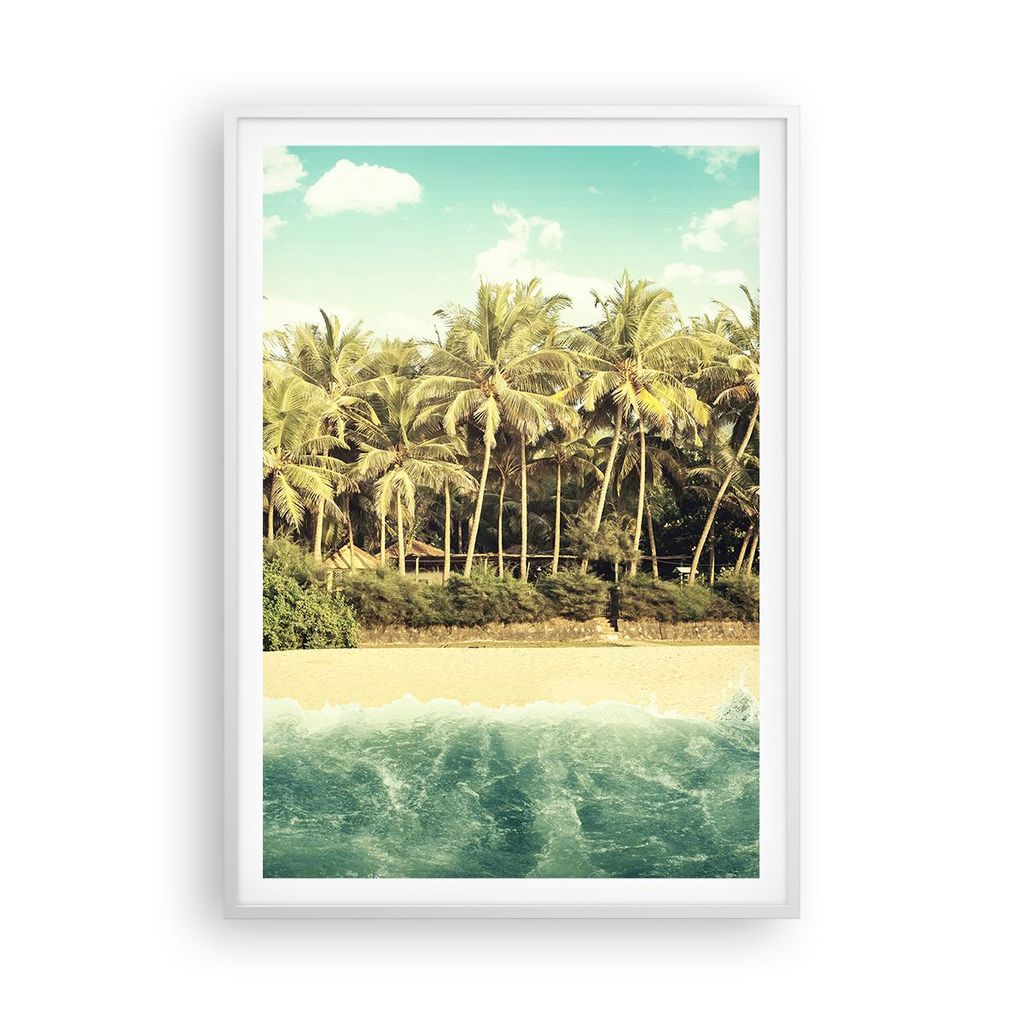 Gerahmtes Poster - Weißer Rahmen - Natur Strand Palmen - 70x100 cm - Wand Bild - Wanddeko - Wandbilder - Kunstposter - Wandposter - Bilderrahmen -...