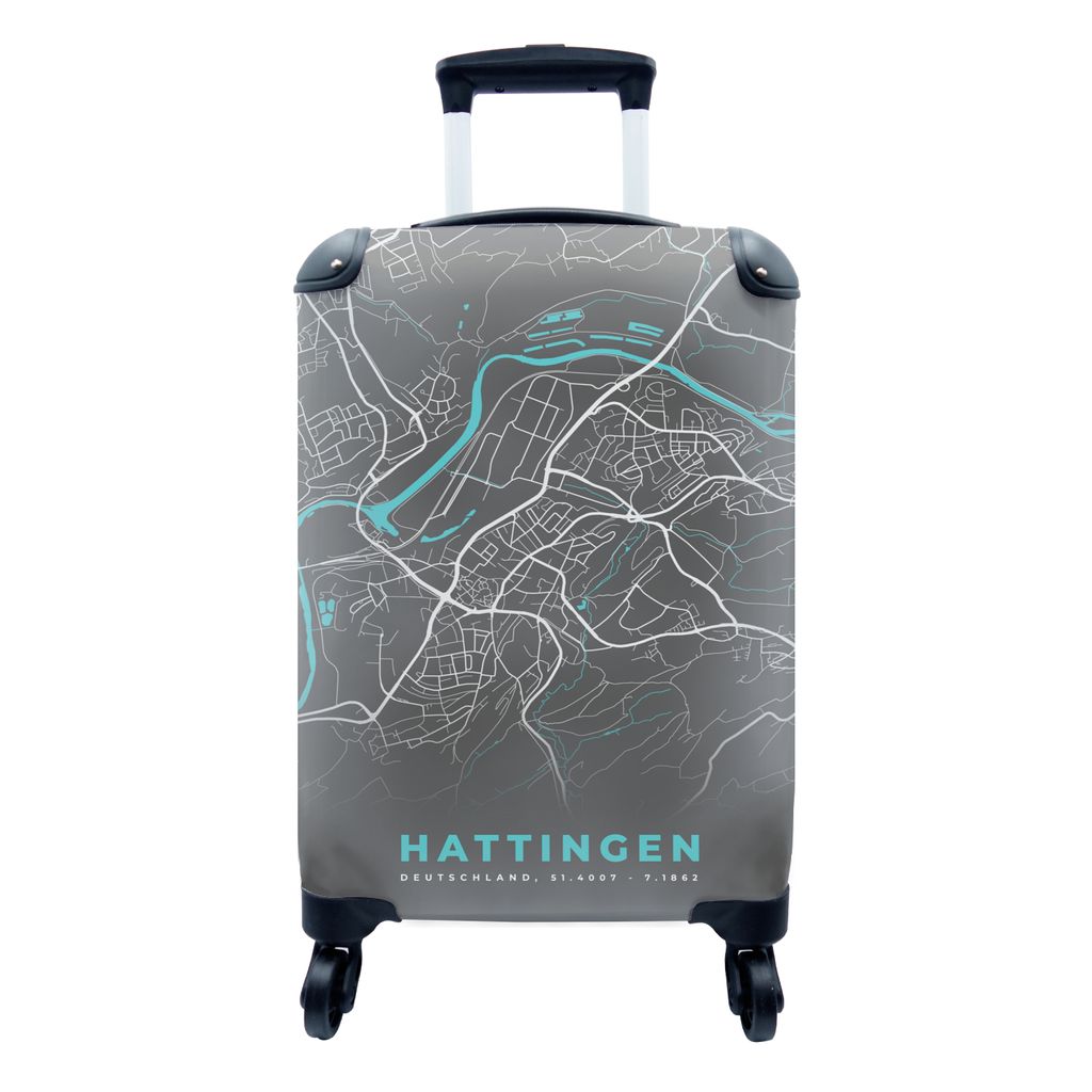 MuchoWow Koffer Handgepäck Trolley Rollkoffer Kleine Reisekoffer mit 4 Rollen - Hattingen - Stadtplan - Blau - Karte - Deutschland - Cabin Size ...