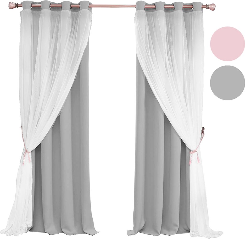 1 Stück Kinderzimmer Voile Ösen Vorhang Doppelschicht Blickdicht Verdunkelung Ösenschal Gardinen Ösenvorhang für Mädchen Schlafzimmer, 132x16...