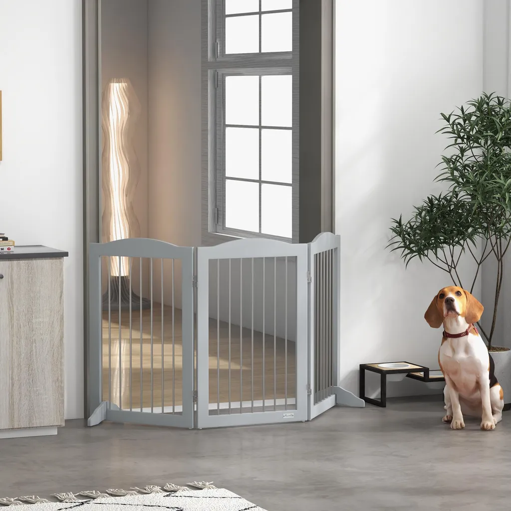 Barrière de sécurité pliable PawHut 3 panneaux grise pour chiens 80cm - 7