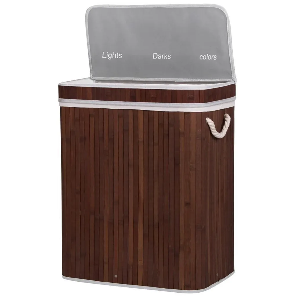 Springos Panier à Linge en Bambou Marron 100L avec 3 Compartiments - 4