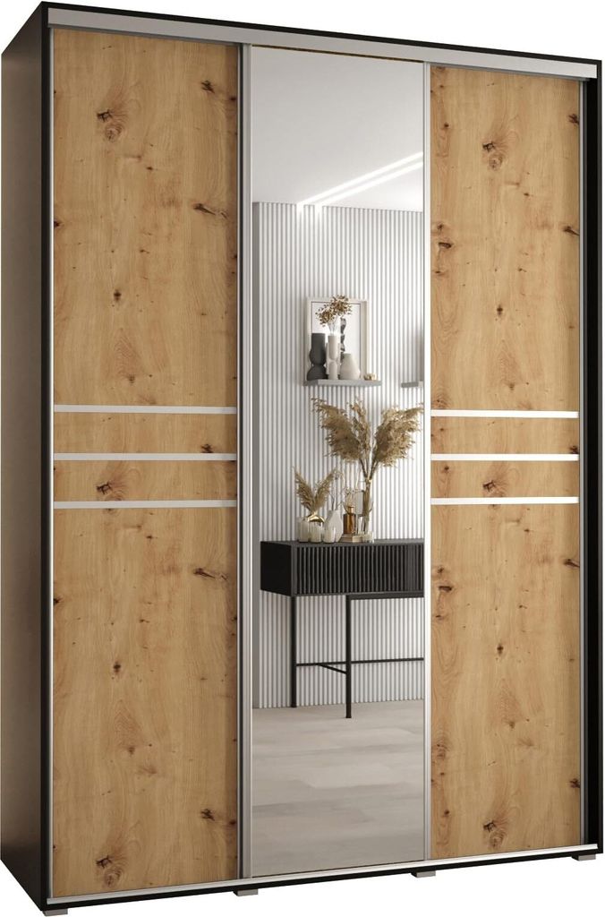 MEBLE KRYSPOL Cannes 11 Schrank mit 3 Schiebetüren - 205,2x170x60 cm - Schwarz Artisan Silber