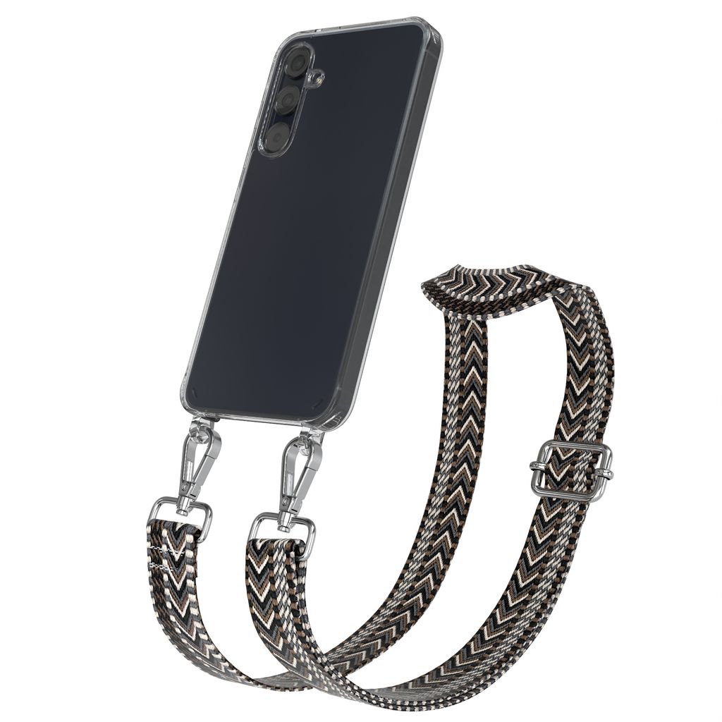EAZY CASE Handykette - Verstellbarer Trageriemen kompatibel mit Samsung Galaxy A55, Handykordel mit transparenter Silikon-Hülle, Band in Grau