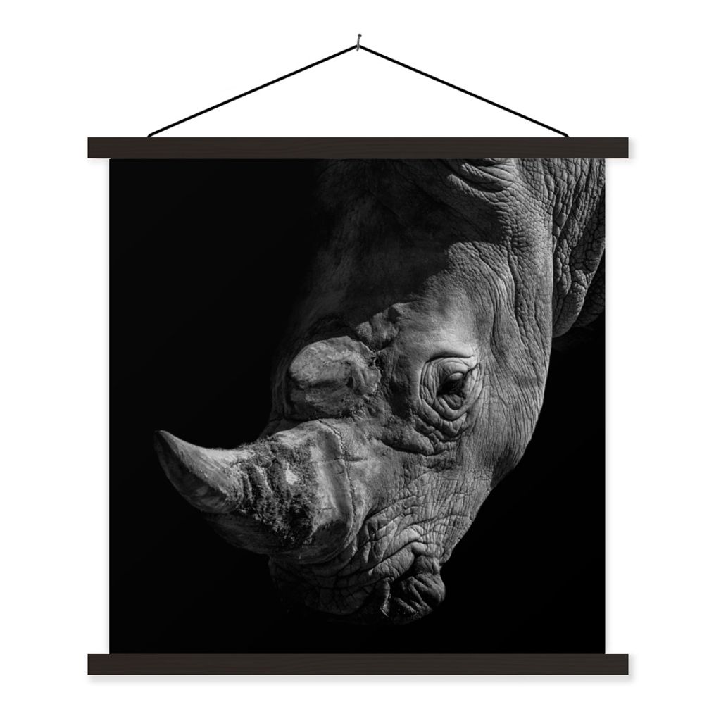 MuchoWow Textilposter Nashorn - Wildtier - Porträt 40x40 cm mit schwarzem Rahmen - Fotos