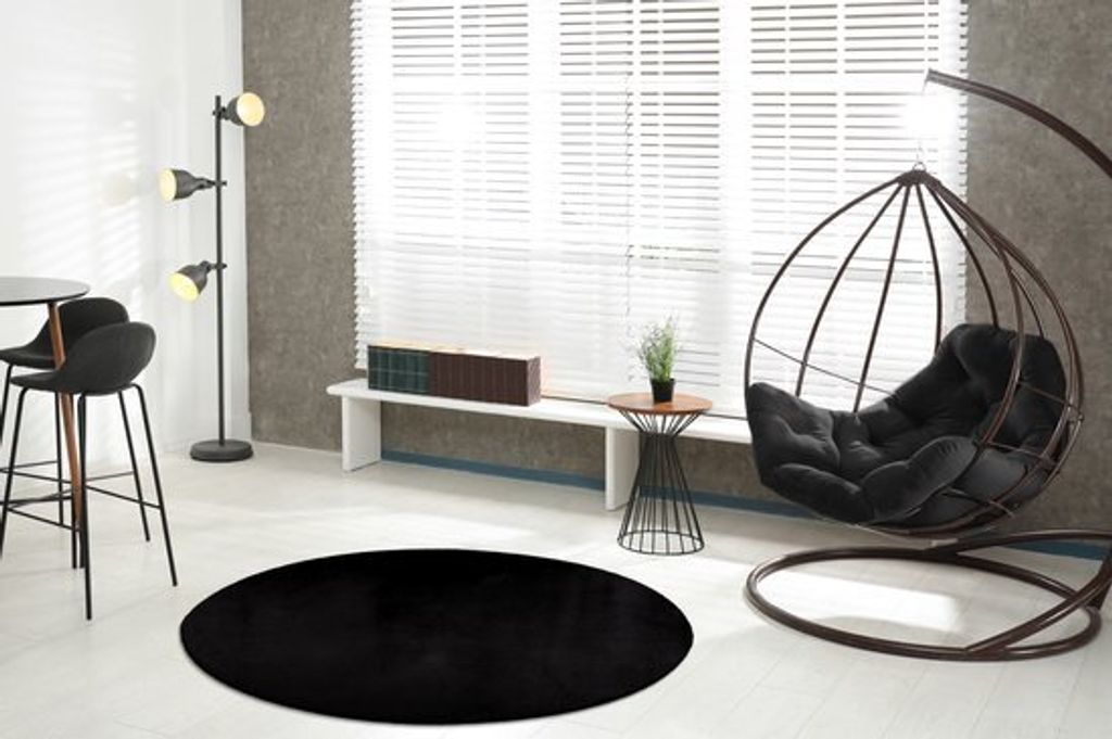 Lalee Paradise - RUND Super soft - Hochflor - Teppich - Flauschig - bequem Teppich - Teppich - 160x160 cm RUND schwarz