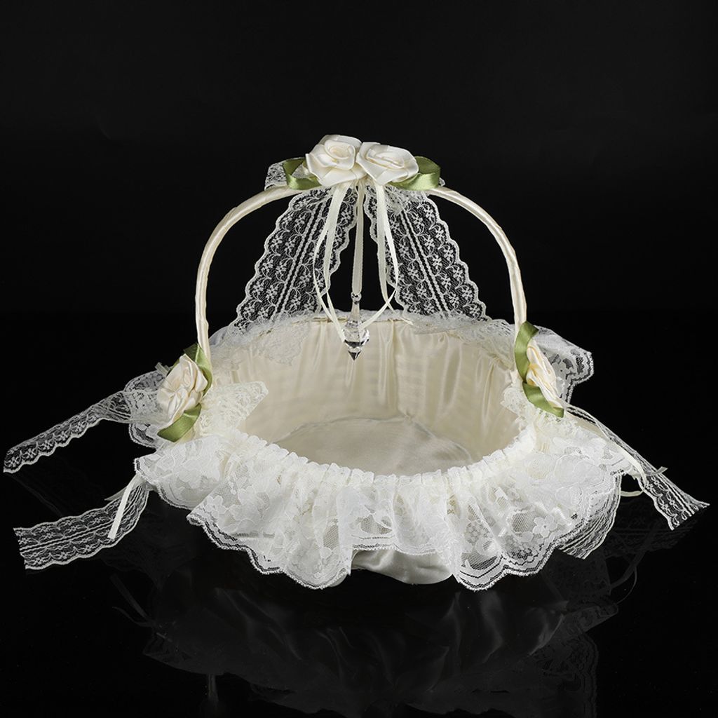 Weißer Tüll-Blumenmädchenkorb Mit Perlen Und Strass – Elfenbeinfarben, Leicht, Für Hochzeiten & Feste