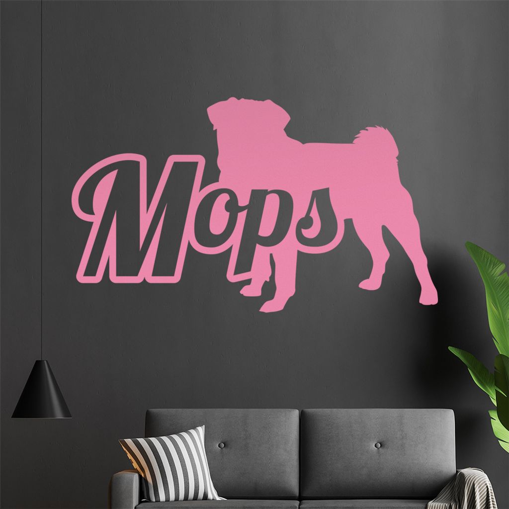 KIWISTAR Mops mit Name Schrift Silhouette Wandtattoo in 6 Größen - Wandaufkleber Wall Sticker - Dekoration, Küche, Wohnzimmer, Schlafzimmer, Bad...