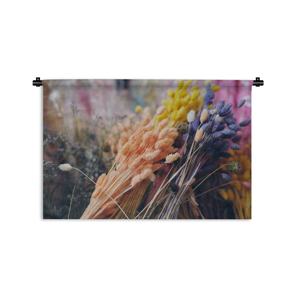 MuchoWow Wandteppich Wandbehang Getrocknete Blumen - Farben - Stilleben 150x100 cm Tapisserie Dekoration Wandtuch - Waschbar - Tapisserien - Wand...