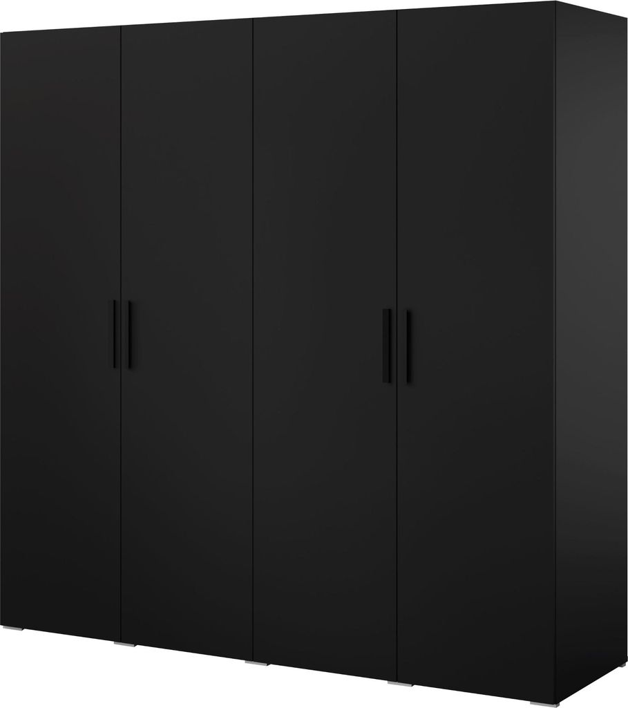 Kleiderschrank, Drehtürenschrank Schwarz mit Ablageflächen und Kleiderstangen Breite 200 cm