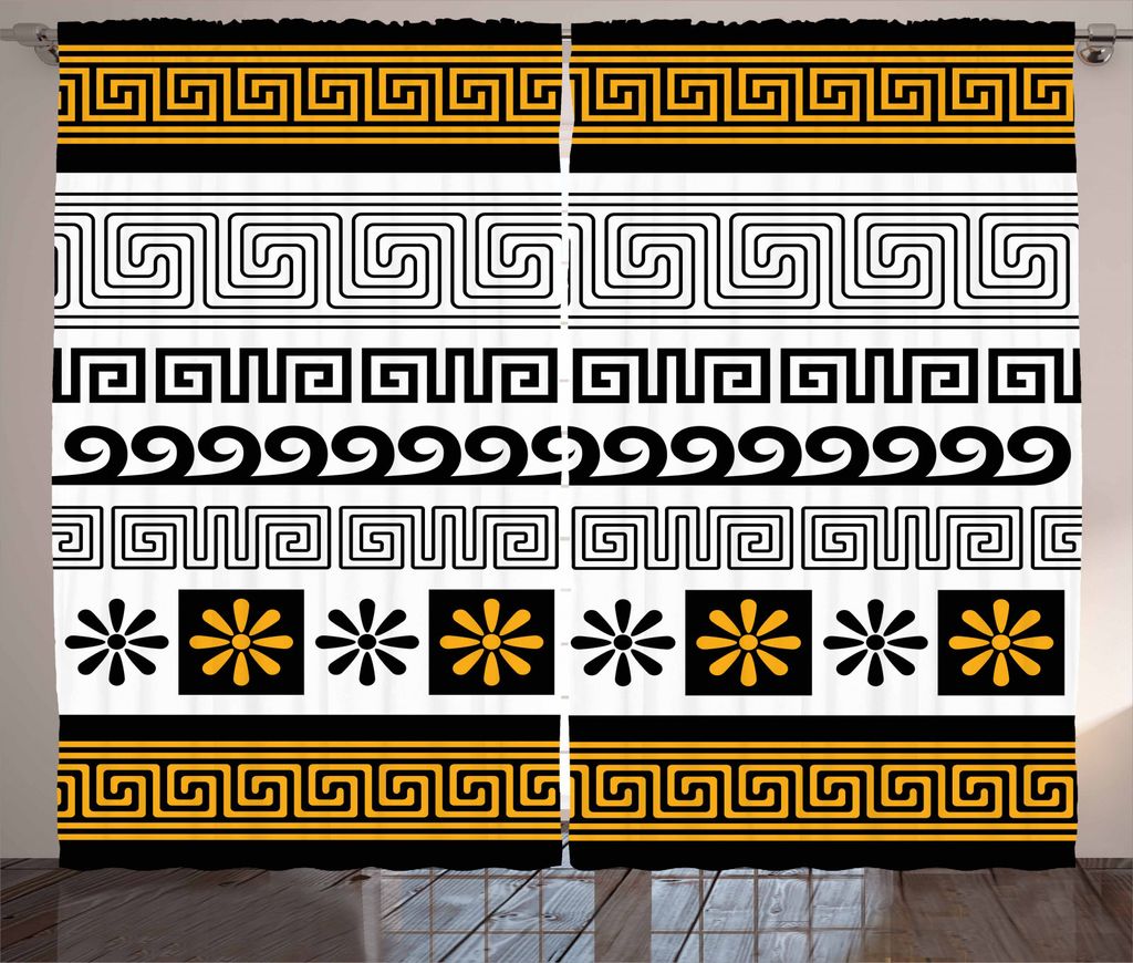 ABAKUHAUS Greek Key Rustikaler Gardine, Griechenland Historische Theme, Schlafzimmer Kräuselband Vorhang mit Schlaufen und Haken, 280 x 245 cm, Ma...