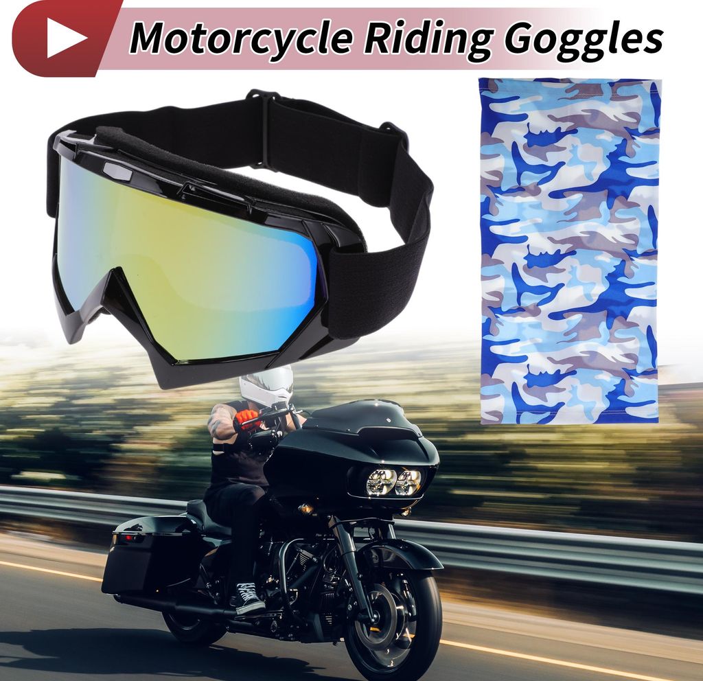1Set Motorrad Fahrbrille PC TPU Radsport Sonnenbrille Bunte Gl?ser Schwarzer Rahmen