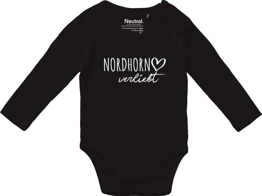 Huuraa Baby Body Nordhorn verliebt 74 Black Baumwolle Fairtrade Langarmbody Geschenkidee