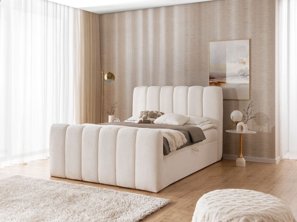 Boxspringbett 140x200 SEMINOLE - Creme + Matratzenauflage