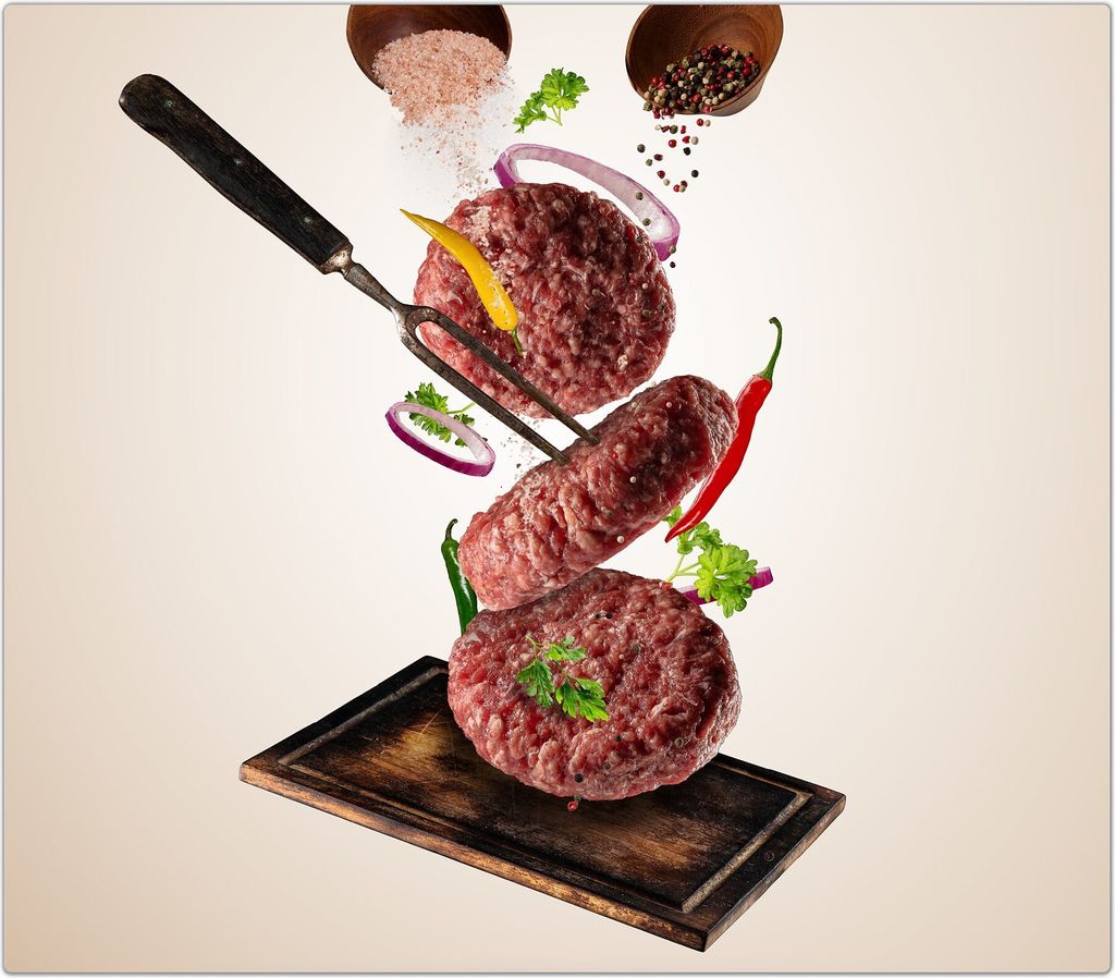 Spritzschutz Herdabdeckplatte Schneidebrett aus Glas Steak auf Brett 1-Teilig (60x52cm)