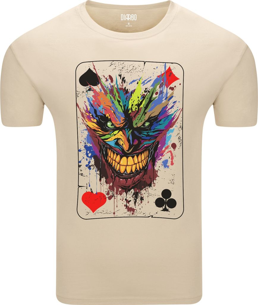 Diarbo Herren T-Shirt mit Abstraktes Druck Karte „Verrückter Narr“ Beige Gr.L