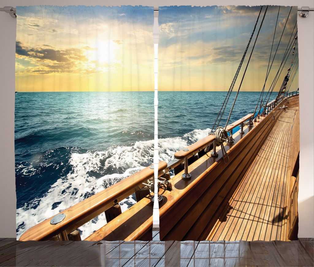 ABAKUHAUS Nautisch Rustikaler Gardine, Segelboot-Sonnenuntergang Meer, Schlafzimmer Kräuselband Vorhang mit Schlaufen und Haken, 280 x 245 cm, Cre...
