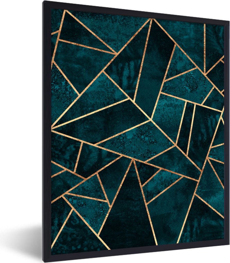 MuchoWow Gerahmtes Poster Steine - Gold - Luxus - Muster - Abstrakt 60x80 cm - Poster mit Schwarzem Bilderrahmen Wandposter Rahmen Foto Bilder - ...