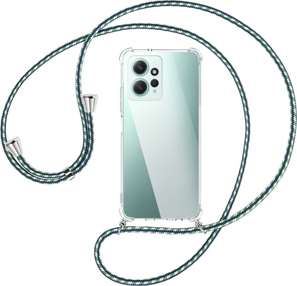 Handykette Backcover-Schutzhülle mit Band (Metall silberfarben) für Xiaomi Redmi Note 12 4G (6.67'') - grün/blau/weiß