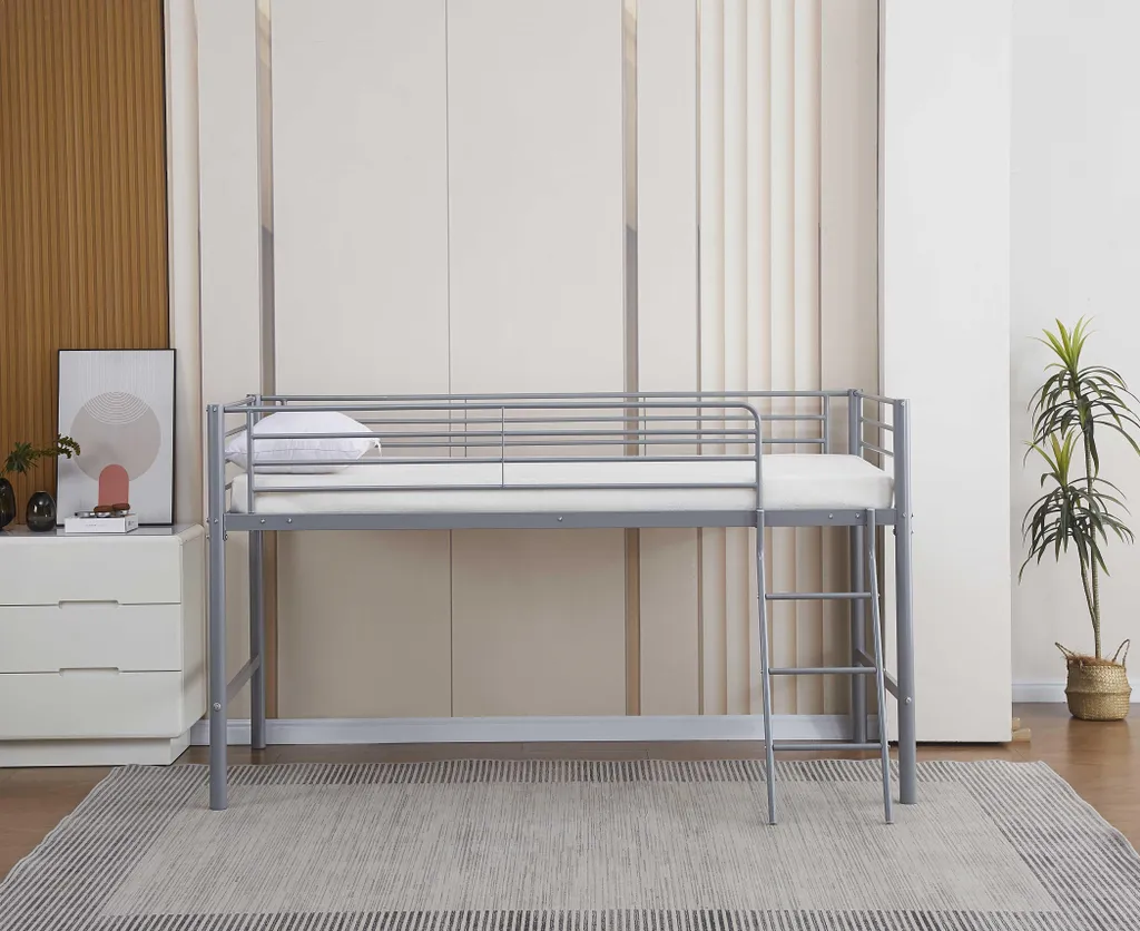 Lit mi-hauteur Julie 90x200cm en métal gris mat, robuste et durable