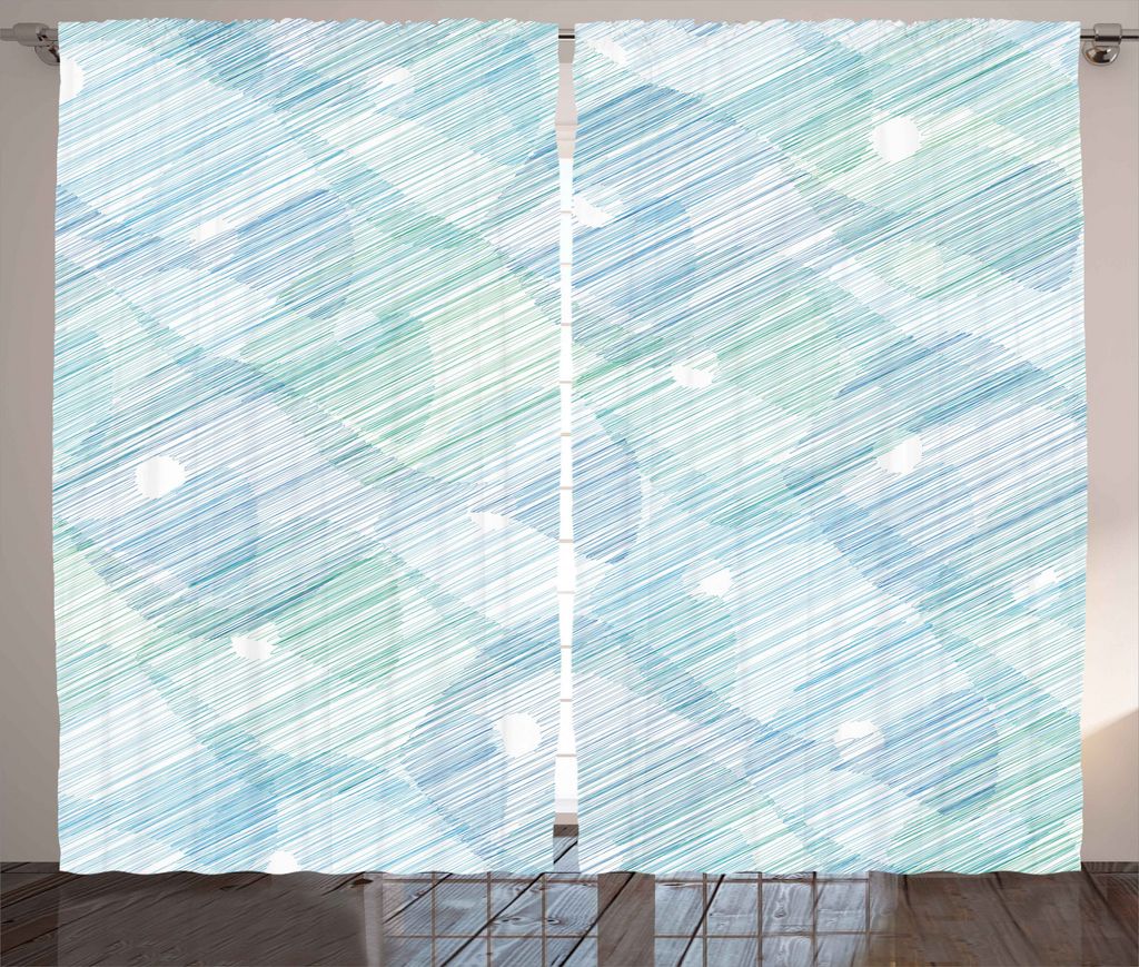 ABAKUHAUS Modern Rustikaler Gardine, Abstrakte Streifen, Schlafzimmer Kräuselband Vorhang mit Schlaufen und Haken, 280 x 225 cm, Weiß und Blau
