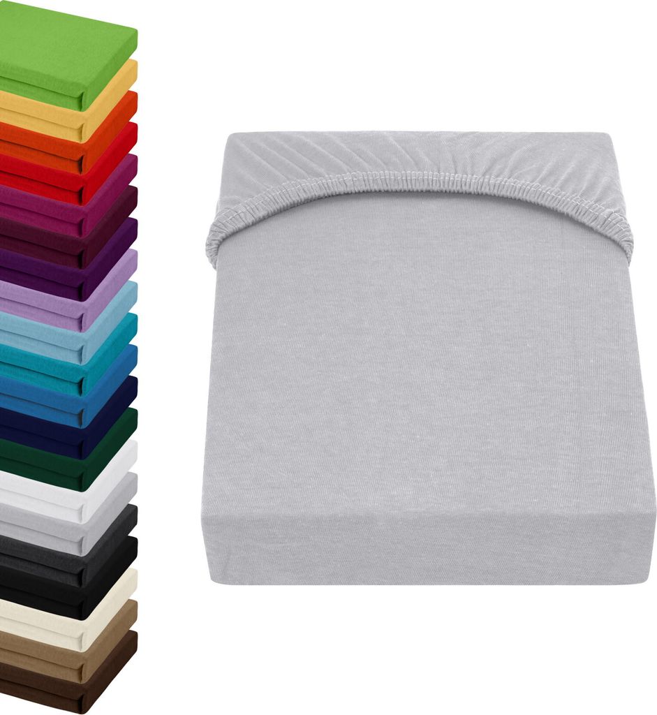 Jersey TOPPER Spannbettlaken 180x200-200x200cm Spannbetttuch für Boxspringbett-Topper Matratzen 100% Baumwolle, Farbe: Hellgrau