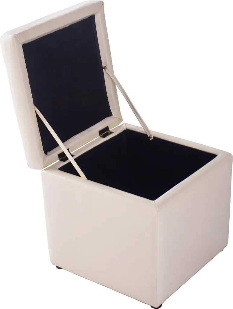 Pouf de Rangement Blanc 40cm avec Coussin Relief Cuir Synthétique Chic