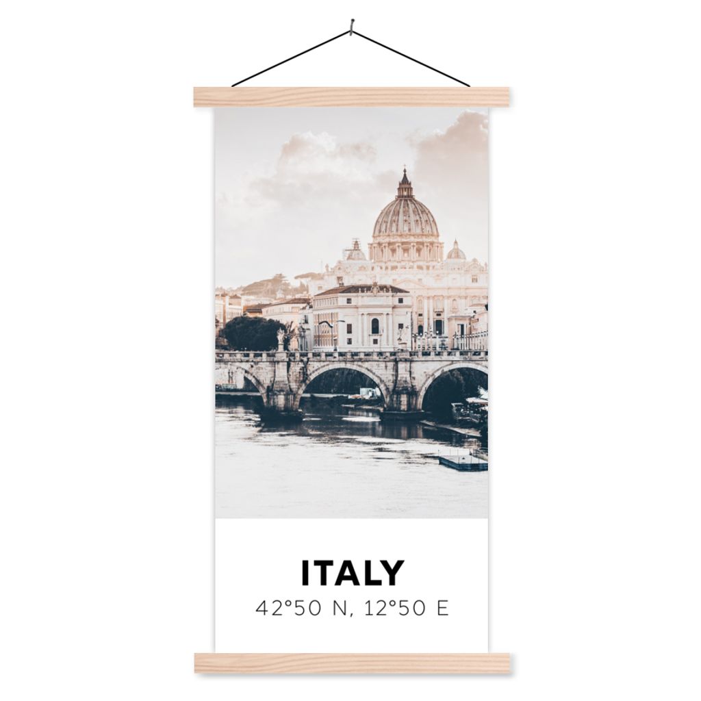 MuchoWow Textilposter Italien - Brücke - Fluss 60x120 cm mit holzfarbenen Rahmen - Holz
