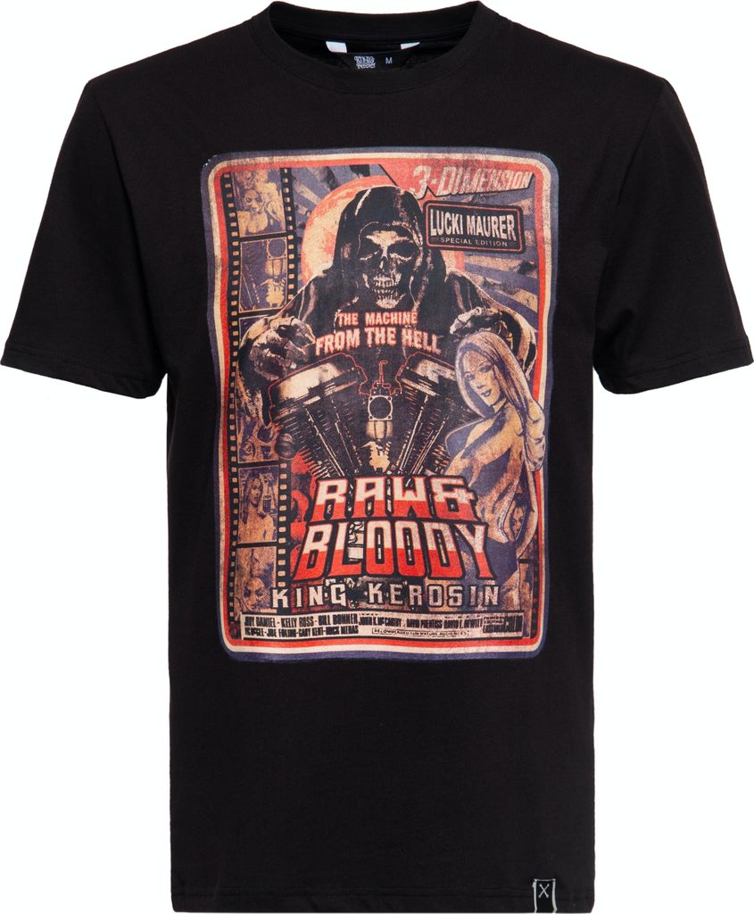 KING KEROSIN Herren T-Shirt Mit Skull Pin-Up Print In Der Special Edition "Lucki Maurer" Raw & Bloody Schwarz S