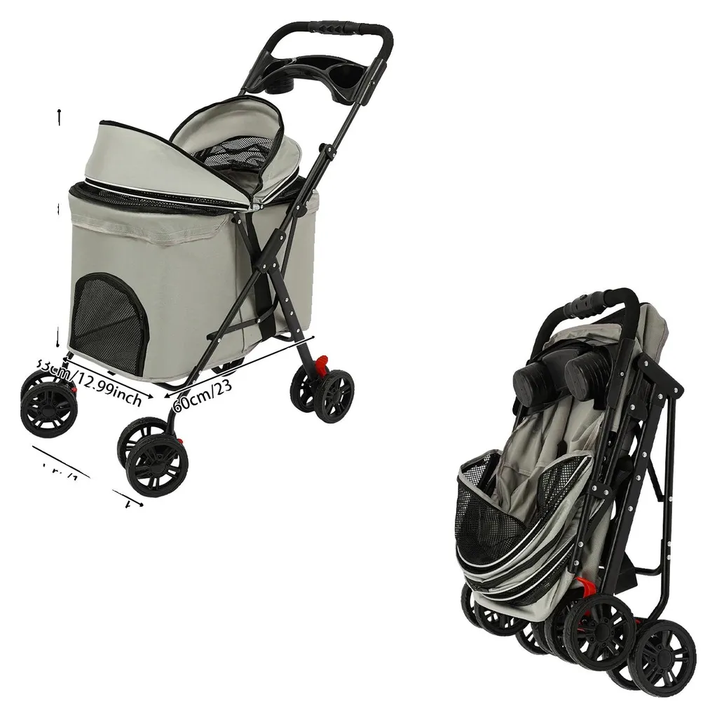 Porte-animaux gris pour voyage et train avec mobilité douce pliable