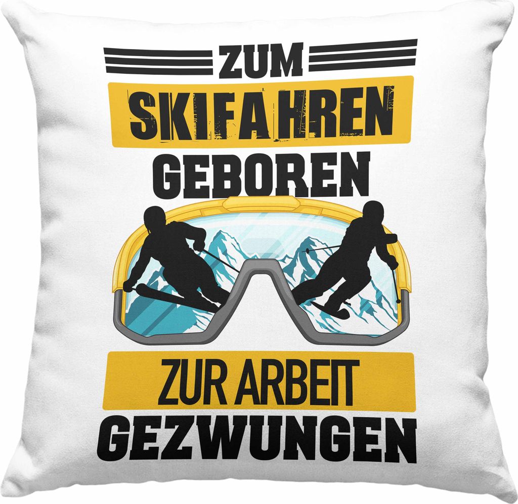 Trendation - Ski Fahren Deko-Kissen mit Füllung 40x40 Geschenk Skifahrer Geschenk Deko-Kissen mit Füllung 40x40 Lustig für Männer Frauen Skifah...
