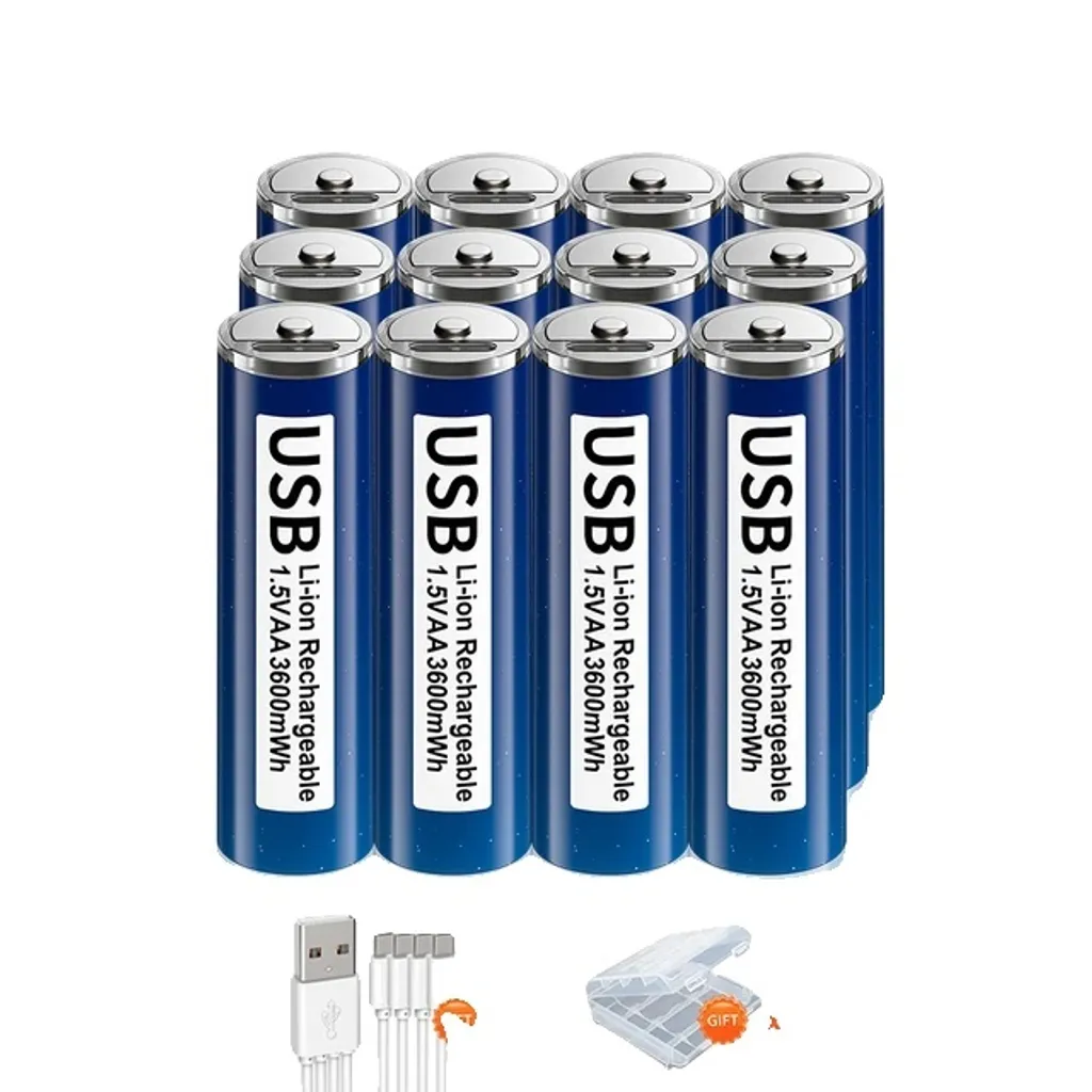 Batterie Lithium AA 3600mWh Rechargeable par USB-C - Pack de 12 Unités