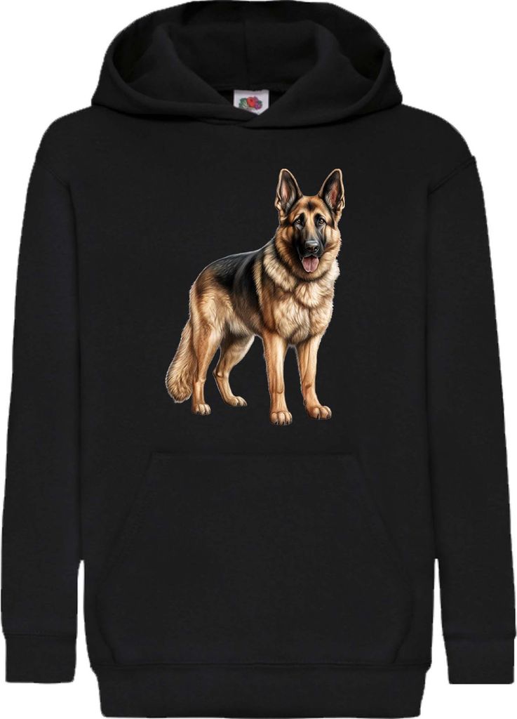 Kinder Kapuzenpullover Dogs Breeds German Shepherd Dog Breed 005, 12-13 Jahr - 152 / Schwarz