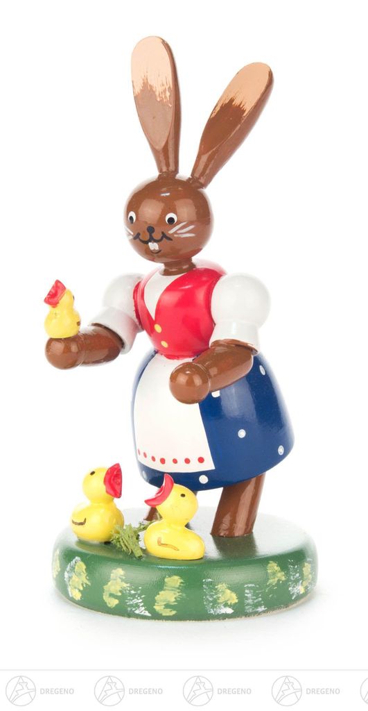 Ostern & Frühjahr Häsin mit Kücken farbig Höhe ca 10,5 cm NEU