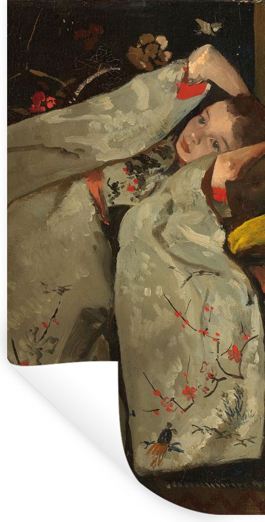 MuchoWow Wandtattoo Wandsticker Wandaufkleber Mädchen im weißen Kimono - Gemälde von George Hendrik Breitner 20x40 cm Selbstklebend und Reposi...