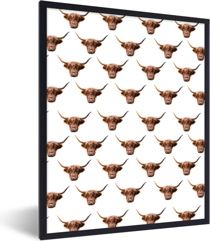 MuchoWow Gerahmtes Poster Muster - Kuh - Schottischer Highlander 60x80 cm - Poster mit Schwarzem Bilderrahmen Wandposter Rahmen Foto Bilder - Pre...
