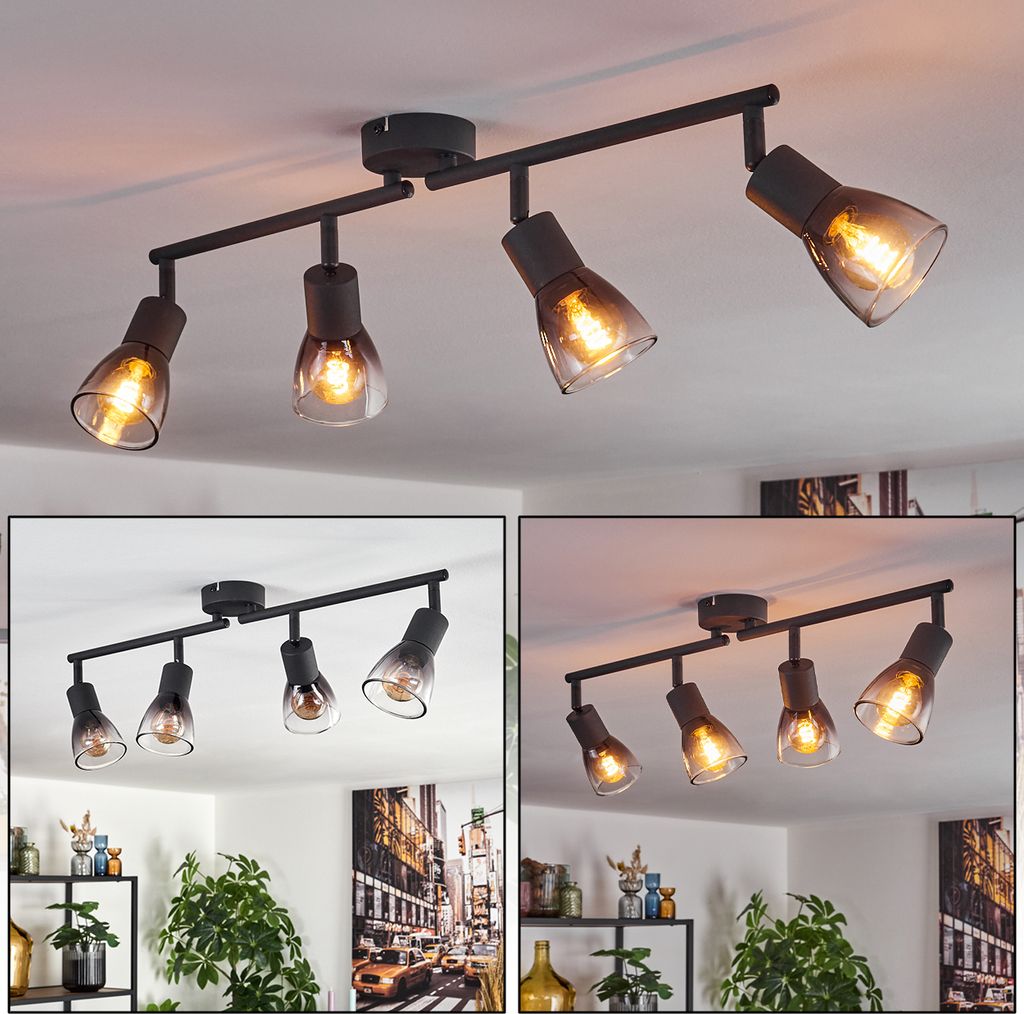 Gaeta Deckenlampe aus Metall/Glas in Schwarz/Rauchfarben/Klar