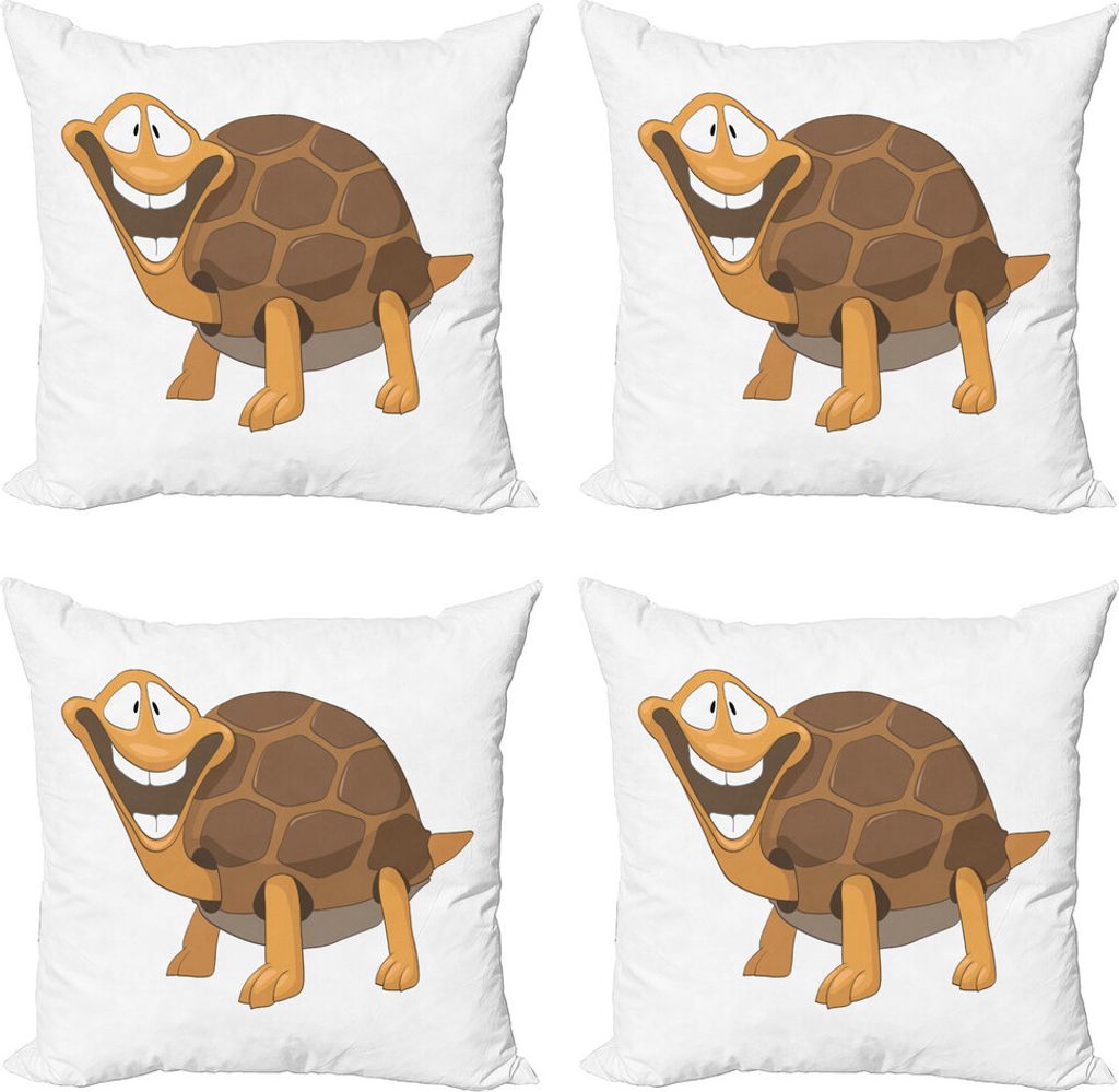 ABAKUHAUS Lächeln Kissenbezug Set (4 Stück), Single Glückliche Schildkröte-Entwurf, Moderner Doppelseitiger Digitaldruck, 50 cm x 50 cm, Apriko...