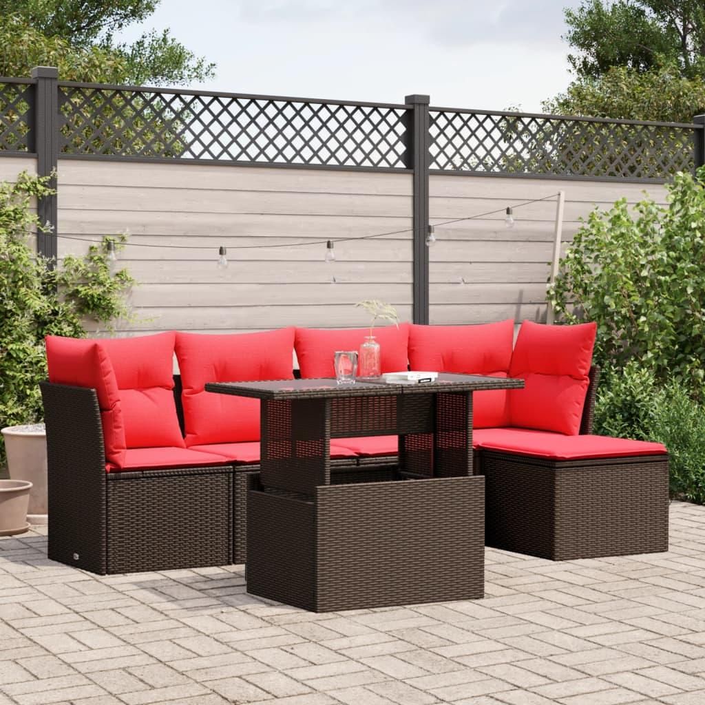 Möbel 6-teiliges Gartensofa-Set mit Kissen, braun, Polyrattan - Gartenmöbelgarnituren CC4029