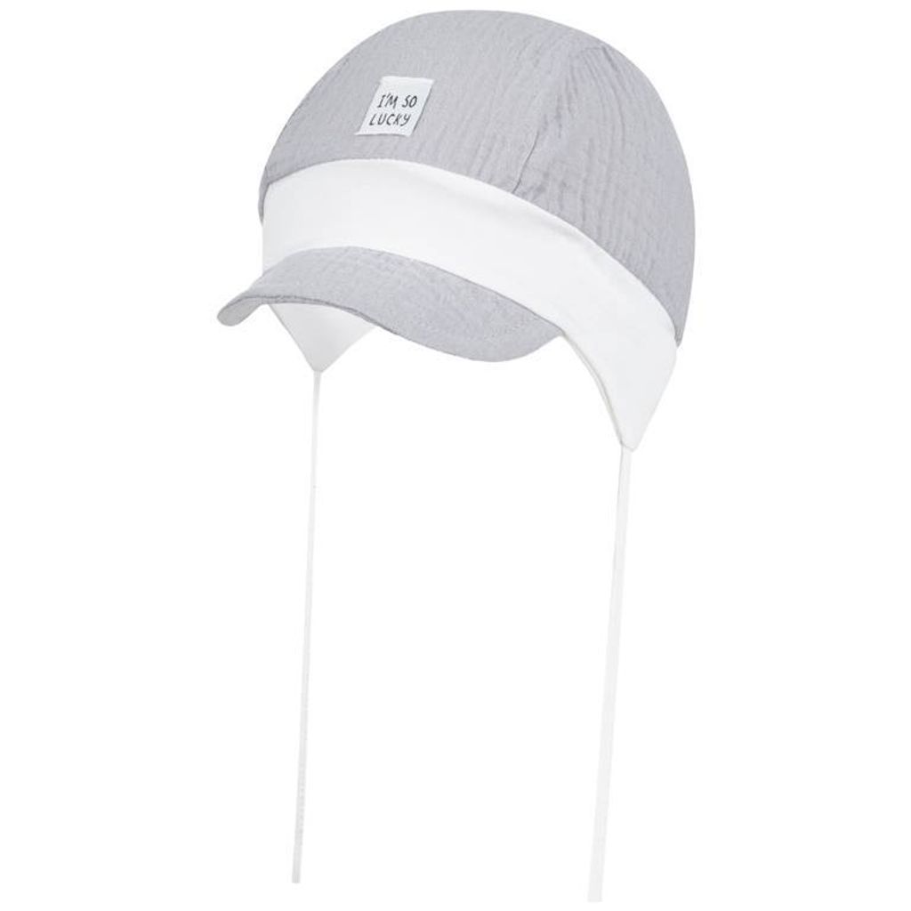 Schirmmütze Bindemütze Sommermütze Erstlingsmütze Baby Junge Musselin, Grau, Gr. 42/44